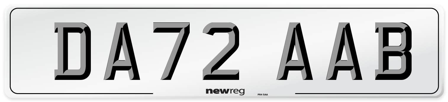 DA72 AAB Number Plate from New Reg